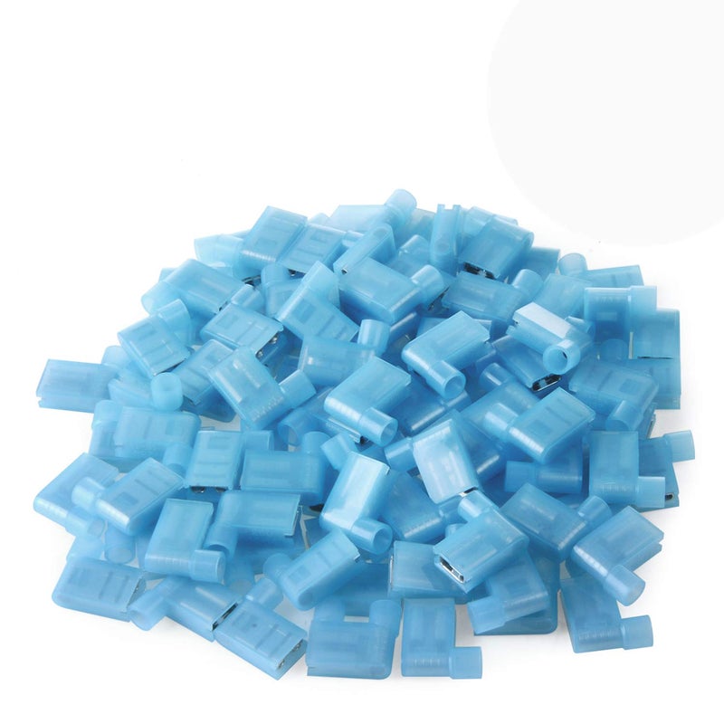 XHF 90 Degree 16-14 AWG Flag Shaped Right Angle Spade Connectors Terminals Nylon Fully Insulated Quick Crimp Wire Connectors 100 Pcs Blue - Image 1